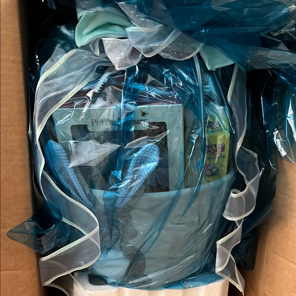 Blue Gift Basket with Peter Rabbit Book